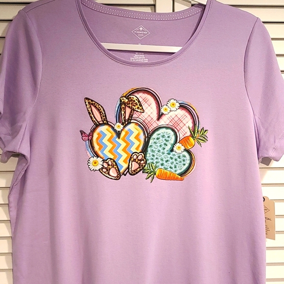 St. John's Bay Tops - EASTER T-SHIRT  Ladies size XL, lavender slim scoop neckline NWT